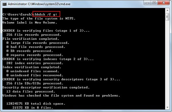 Recupera con l'utilità CHKDSK