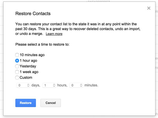 Wiederherstellen der Sicherung von Kontakten in Google Mail
