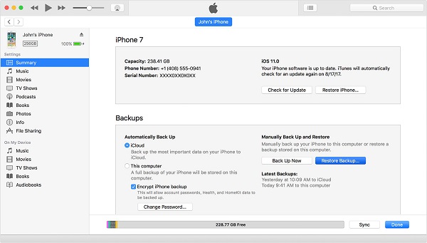 Restaurer les données de la sauvegarde iTunes