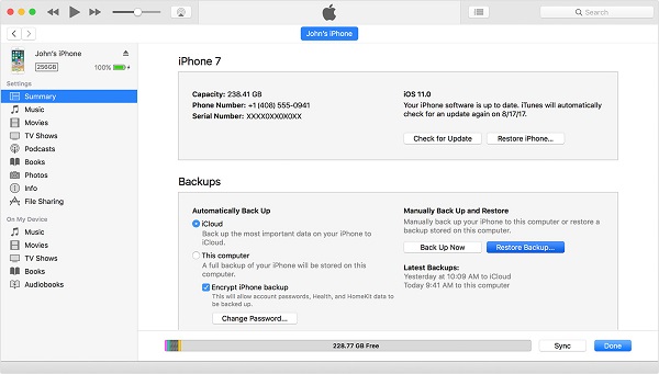 Restaurar dados do backup do iTunes