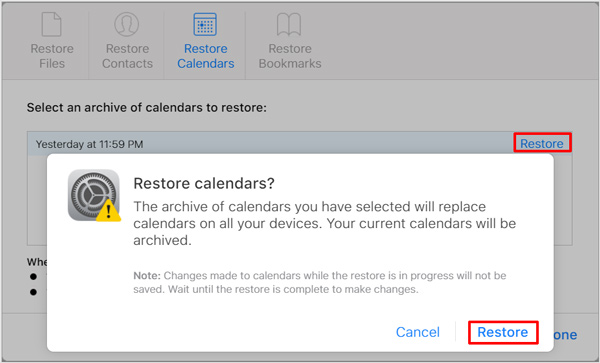 Restore deleted calendar items from iCloud
