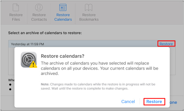 Restaurar elementos de calendario eliminados de iCloud