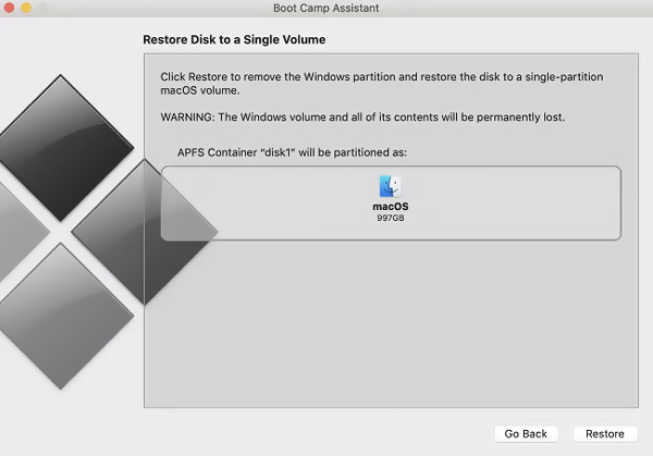 Återställ disk och ta bort Windows-partition