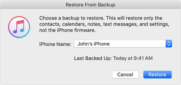 Ripristinare dal backup