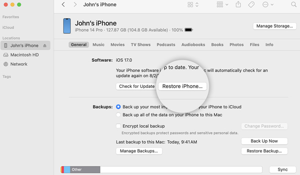Az iPhone készülék visszaállítása az iTunes alkalmazásban