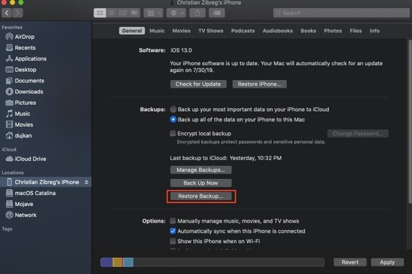 Restaurer l'iPhone avec Mac Finder