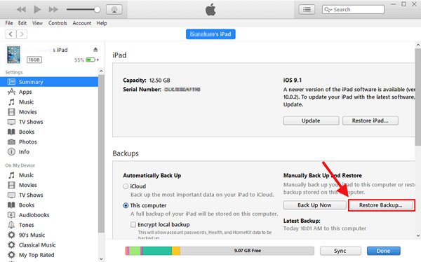 Gjenopprett iTunes Backup