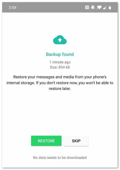 Gendan WhatsApp fra en Google Backup