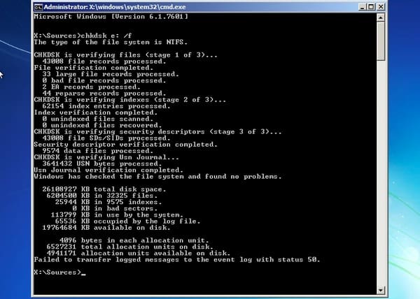 Lancer l'utilitaire chkdsk