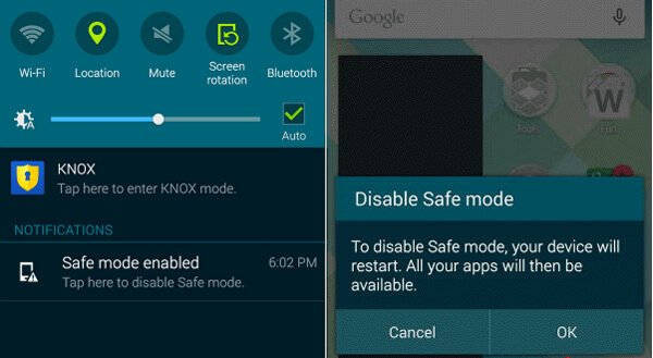 Safe Mode Enabled on Notifications Bar