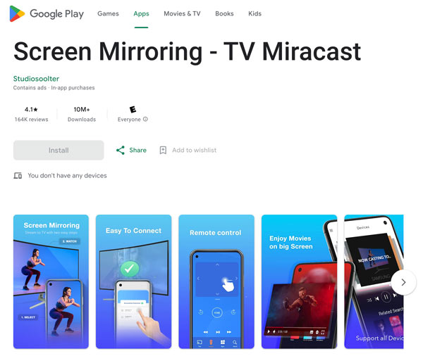 Aplikace Screen Mirroring pro Android To TV Miracast