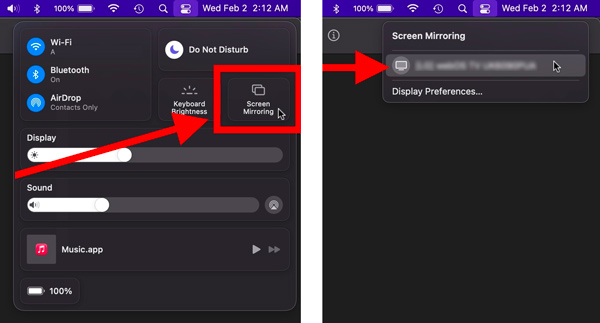 Screen Mirroring Mac to Samsung TV pomocí Airplay