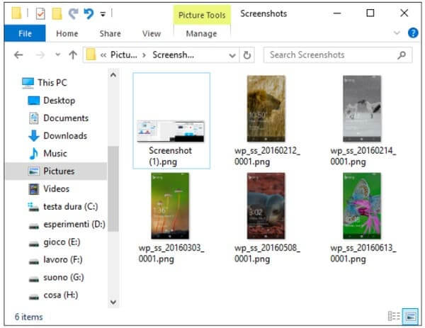 Screenshot Lenovo to Pictures Library