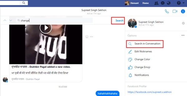 Rechercher des messages Facebook dans des conversions spécifiques