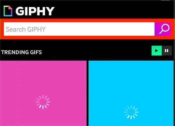 Поиск GIF в приложении Giphy