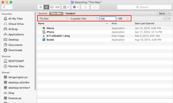 Outils de recherche dans le finder