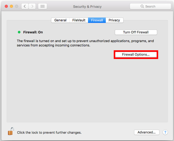 Beveiliging en privacy Mac Firewall