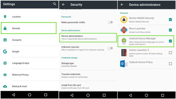 Configuración del administrador del dispositivo de seguridad