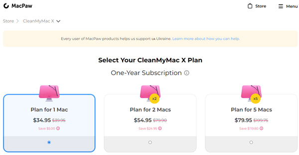 Válassza a CleanMyMac X terv lehetőséget