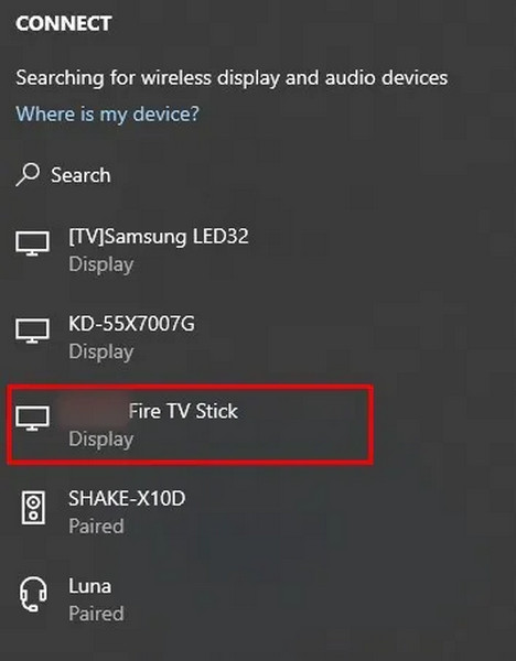 Selecione Fire TVstick