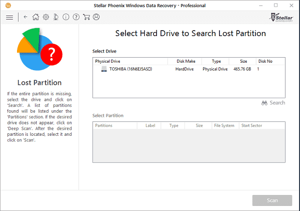 Select Hard Drive to Recover Lost Partitions