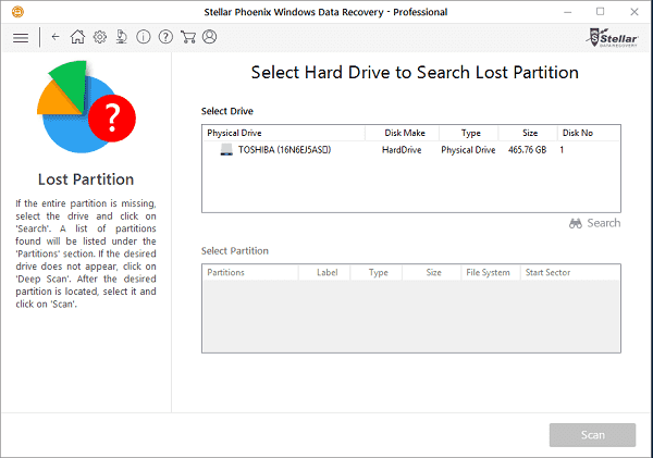 Sélectionnez le disque dur pour récupérer les partitions perdues