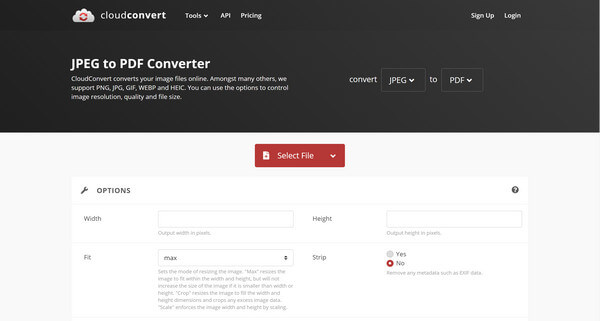 Cloudconvert için JPEG Dosyası Seçin