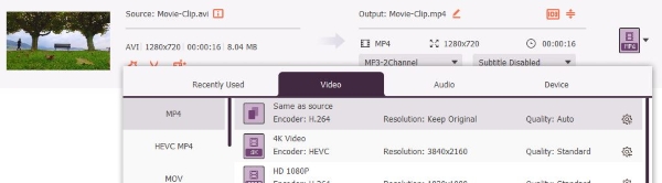 Indstil filformat til Mp4