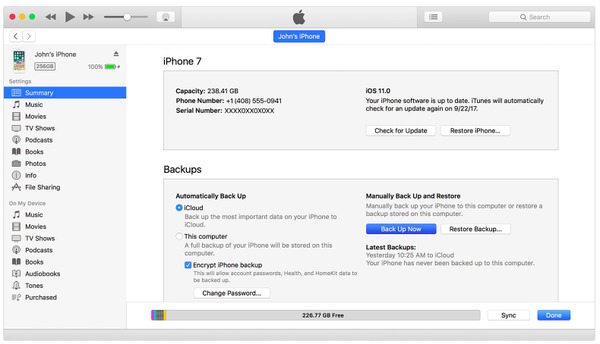 Backup iPhone til bærbar computer med iTunes