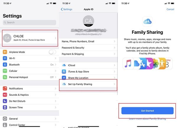 Configurer le partage familial iCloud sur iOS