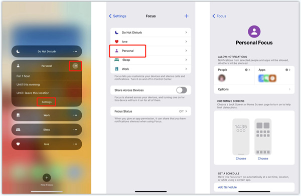 Configurer le mode de mise au point personnelle sur iPhone