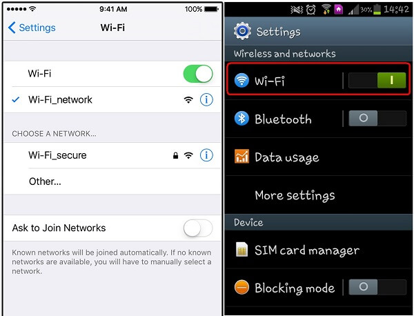 Settings WIFI connected