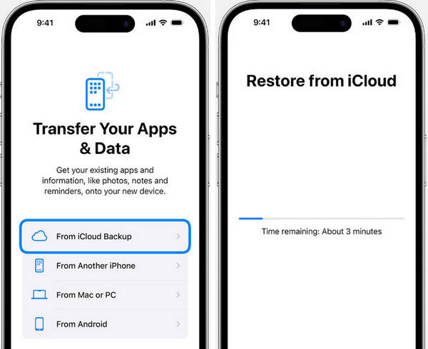 Configurer la restauration de l'iPhone à partir de la sauvegarde iCloud