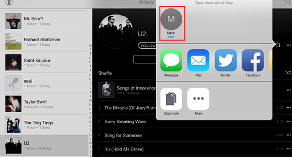Поделиться песнями iPad