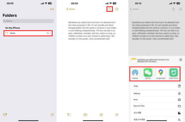 Share Notes on iPhone AirDrop