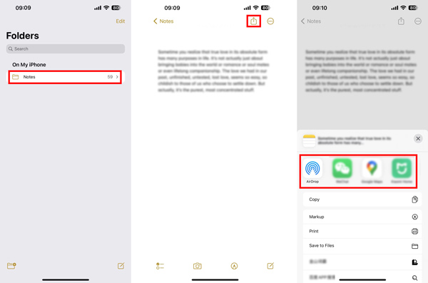Dela anteckningar på iPhone AirDrop