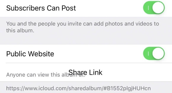 Share Photo album on iPhone by link