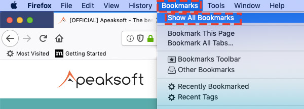 Show bookmarks firefox mac