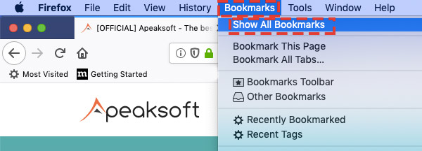 Vis bokmerker firefox mac