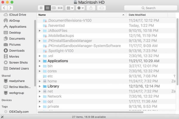 Показать скрытые файлы на Mac с помощью сочетаний клавиш