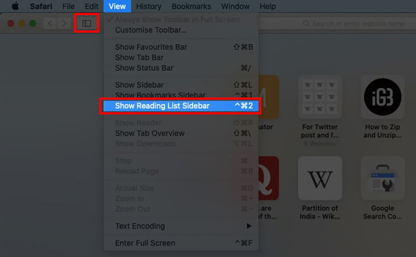 Показать боковую панель «Список для чтения» в Safari на Mac