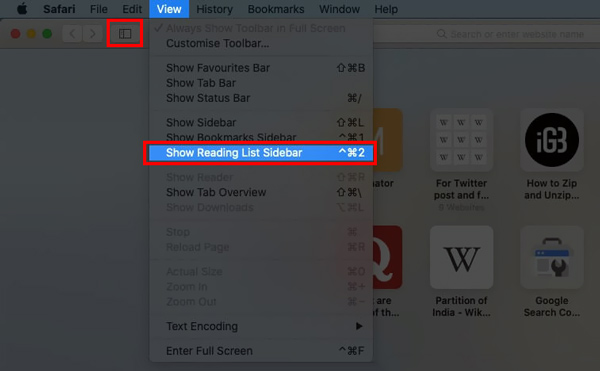 Εμφάνιση πλευρικής γραμμής λίστας ανάγνωσης στο Safari σε Mac