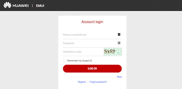 Fazer login Página do HUAWEI