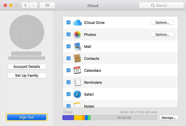 Выйти из учетной записи Icloud на Mac