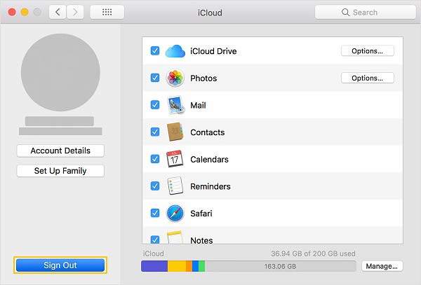 Выйти из учетной записи Icloud на Mac