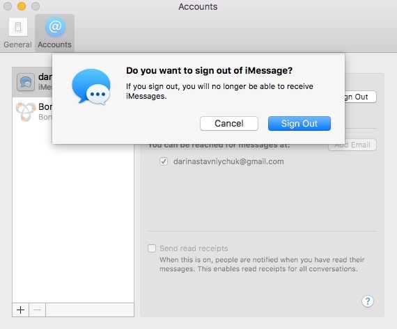 Déconnexion d'iMessage sur Mac