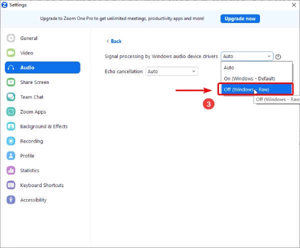 Procesamiento de señal por controladores de dispositivo de audio de Windows desactivado