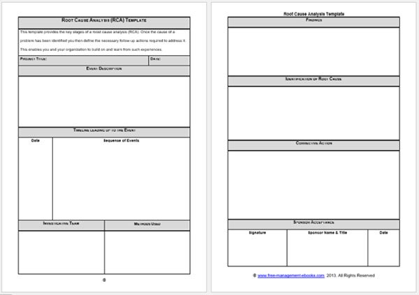 Enkelt root cause analysis form