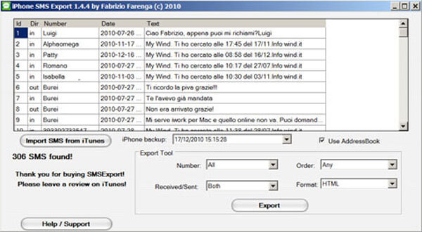 Esportazione di SMS