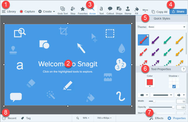 Interface de l'éditeur Snagit